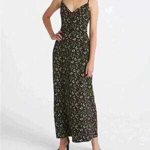 NINE BRITTON Willow Brushed Maxi Dress ~ L ~ Navy Floral ~ NWT!